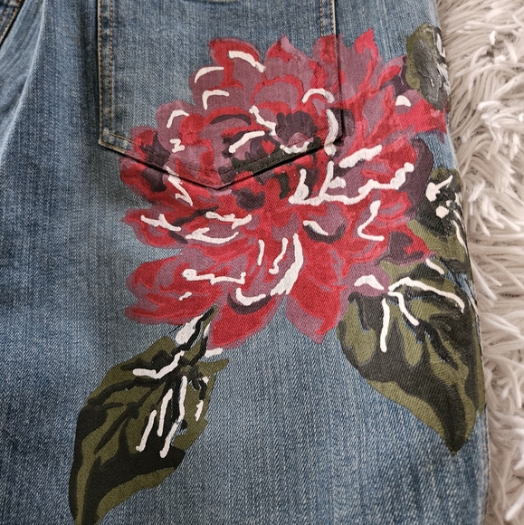 VINTAGE I.N.C. Floral Painted Jeans Blue Multi-color Flowers Wide Leg Womens 8 - Picture 6 of 11